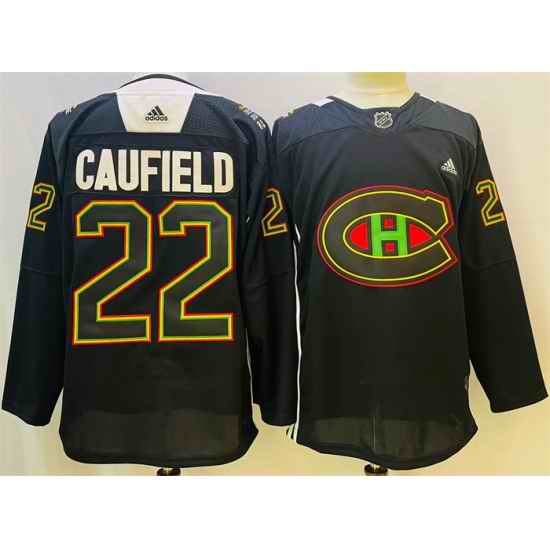 Men Montreal Canadiens #22 Cole Caufield 2022 Black Warm Up History Night Stitched Jersey->montreal canadiens->NHL Jersey