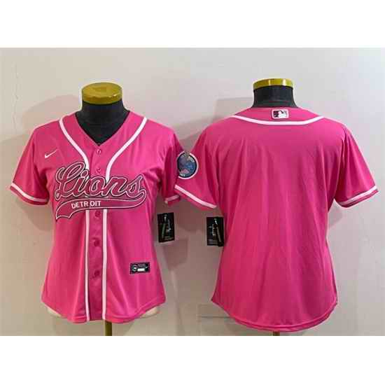 Women Detroit Lions Blank Pink With Patch Cool Base Stitched Baseball Jersey->women nfl jersey->Women Jersey
