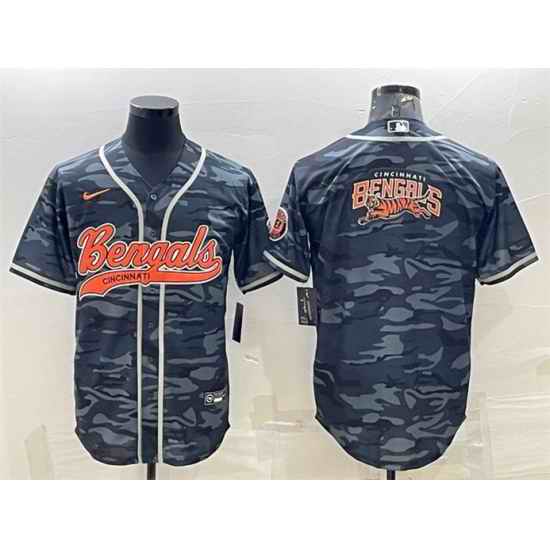 Men Cincinnati Bengals Grey Camo Team Big Logo With Patch Cool Base Stitched Baseball Jersey->cincinnati bengals->NFL Jersey