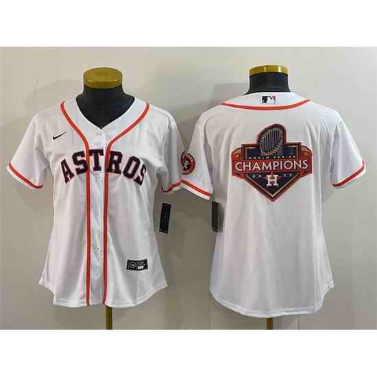 Women Houston Astros White 2022 World Series Champions Team Big Logo With Patch Cool Base Stitched Baseball Jersey->women mlb jersey->Women Jersey