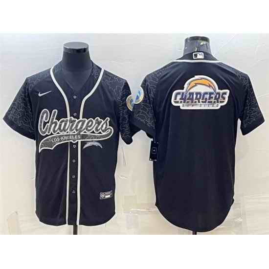 Men Los Angeles Chargers Black Reflective Team Big Logo With Patch Cool Base Stitched Baseball Jersey->los angeles chargers->NFL Jersey