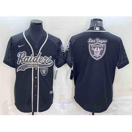 Men Las Vegas Raiders Black Reflective Team Big Logo With Patch Cool Base Stitched Baseball Jersey->las vegas raiders->NFL Jersey