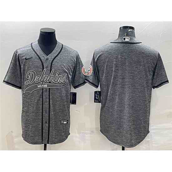 Men Miami Dolphins Blank Grey With Patch Cool Base Stitched Baseball Jersey->miami dolphins->NFL Jersey