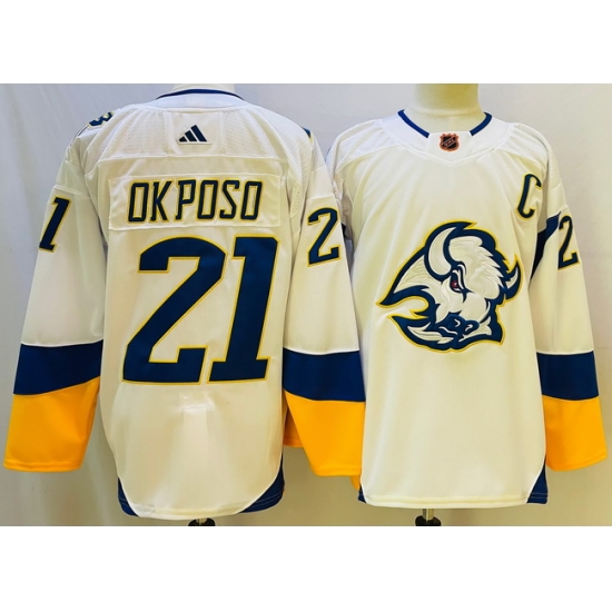 Men Buffalo Sabres #21 Kyle Okposo White 2022 23 Reverse Retro Stitched Jersey->buffalo sabres->NHL Jersey