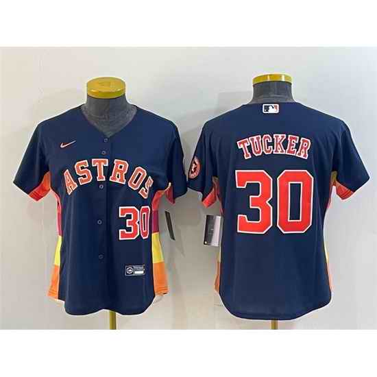 Women Houston Astros #30 Kyle Tucker Navy With Patch Cool Base Stitched Baseball Jerseys->women mlb jersey->Women Jersey