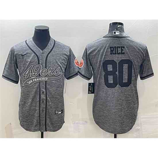 Men San Francisco 49ers #80 Jerry Rice Grey With Patch Cool Base Stitched Baseball Jersey->san francisco 49ers->NFL Jersey