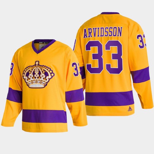 Adidas Los Angeles Kings #33 Viktor Arvidsson Team Classics Gold Men’s NHL 2022 Throwback Jersey Men’s->los angeles kings->NHL Jersey