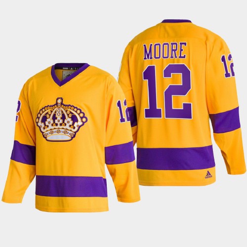Adidas Los Angeles Kings #12 Trevor Moore Team Classics Gold Men’s NHL 2022 Throwback Jersey Men’s->los angeles kings->NHL Jersey