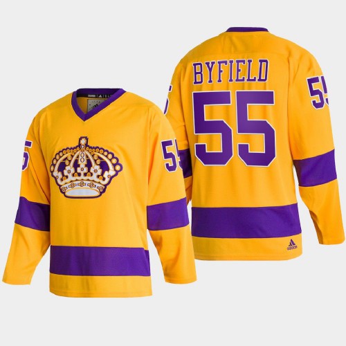 Adidas Los Angeles Kings #55 Quinton Byfield Team Classics Gold Men’s NHL 2022 Throwback Jersey Men’s->los angeles kings->NHL Jersey