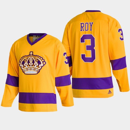 Adidas Los Angeles Kings #3 Matt Roy Team Classics Gold Men’s NHL 2022 Throwback Jersey Men’s->los angeles kings->NHL Jersey