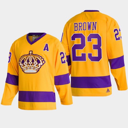 Adidas Los Angeles Kings #23 Dustin Brown Team Classics Gold Men’s NHL 2022 Throwback Jersey Men’s->los angeles kings->NHL Jersey