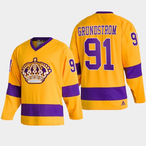 Adidas Los Angeles Kings #91 Carl Grundstrom Team Classics Gold Men’s NHL 2022 Throwback Jersey Men’s->los angeles kings->NHL Jersey