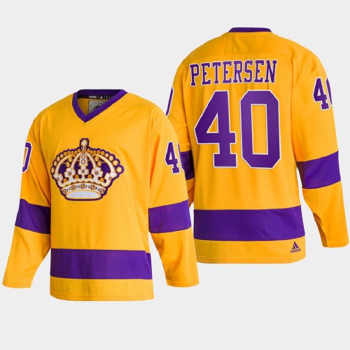 Adidas Los Angeles Kings #40 Cal Petersen Team Classics Gold Men’s NHL 2022 Throwback Jersey Men’s->los angeles kings->NHL Jersey
