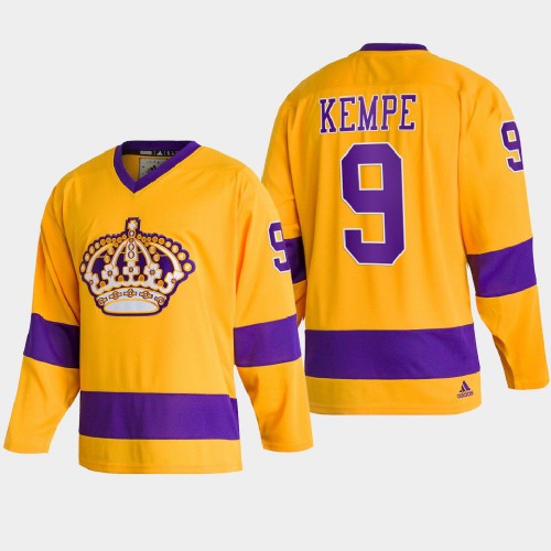 Adidas Los Angeles Kings #9 Adrian Kempe Team Classics Gold Men’s NHL 2022 Throwback Jersey Men’s->nashville predators->NHL Jersey