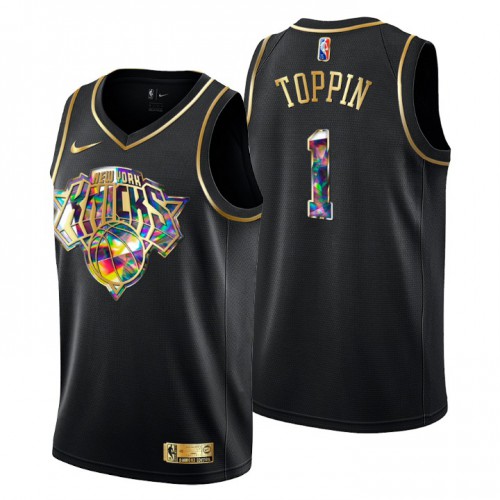 New York New York Knicks #1 Obi Toppin Men’s Golden Edition Diamond Logo 2021/22 Swingman Jersey – Black Men’s->new york knicks->NBA Jersey