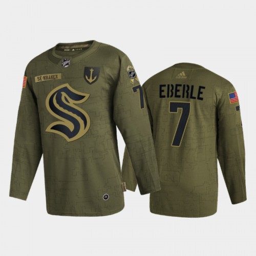 Seattle Seattle Kraken #7 Jordan Eberle Men’s Adidas Veterans Day 2022 Military Appreciation NHL Jersey – Olive Men’s->seattle kraken->NHL Jersey