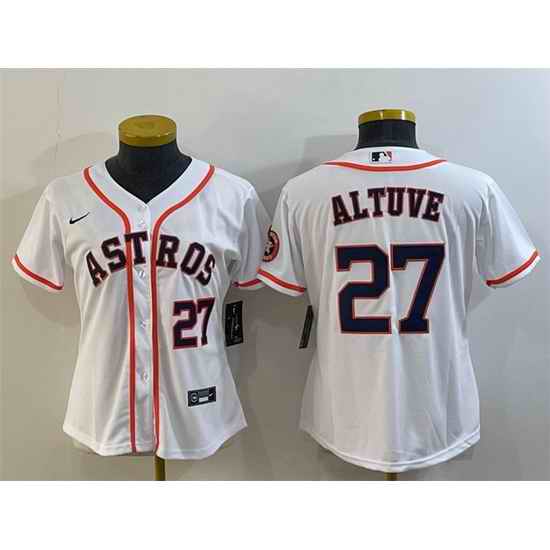 Women Houston Astros #27 Jose Altuve White With Patch Cool Base Stitched Baseball Jersey->women mlb jersey->Women Jersey