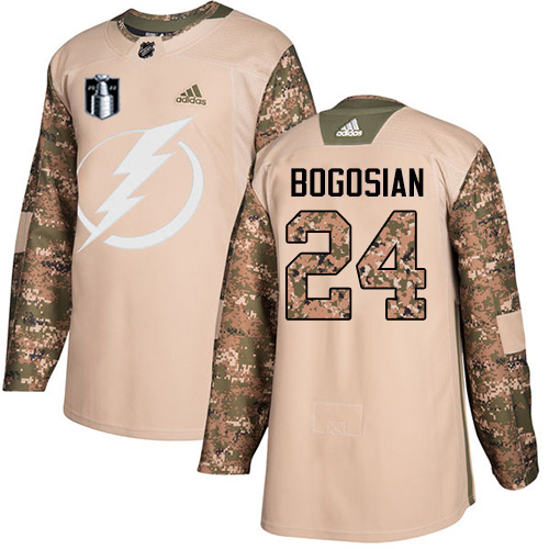 Adidas Tampa Bay Lightning #24 Zach Bogosian Camo Authentic 2022 Stanley Cup Final Patch Veterans Day Stitched NHL Jersey Men’s->tampa bay lightning->NHL Jersey