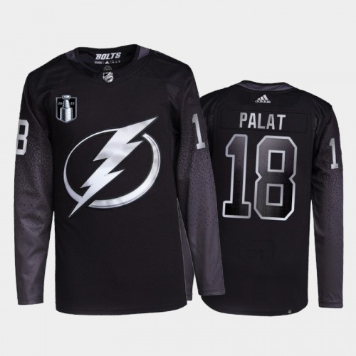 Adidas Tampa Bay Lightning #18 Ondrej Palat Men’s 2022 Stanley Cup Final Patch Alternate Authentic NHL Jersey – Black Men’s->tampa bay lightning->NHL Jersey