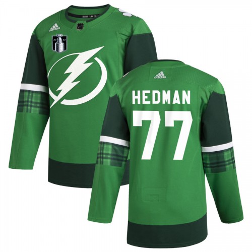 Tampa Bay Tampa Bay Lightning #77 Victor Hedman Men’s Adidas 2022 Stanley Cup Final Patch St. Patrick’s Day Stitched NHL Jersey Green Men’s->tampa bay lightning->NHL Jersey