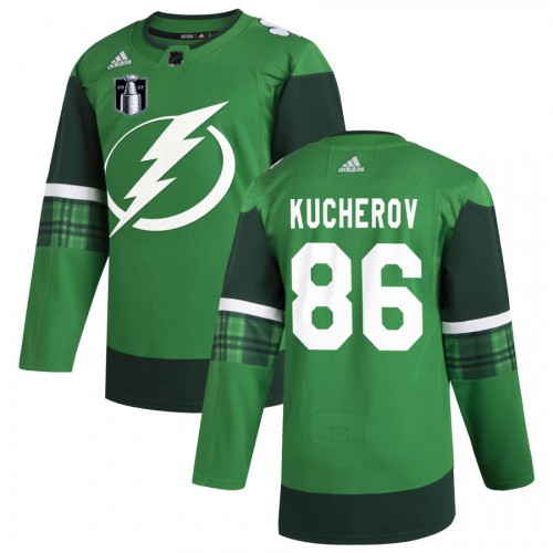 Tampa Bay Tampa Bay Lightning #86 Nikita Kucherov Men’s Adidas 2022 Stanley Cup Final Patch St. Patrick’s Day Stitched NHL Jersey Green Men’s->tampa bay lightning->NHL Jersey