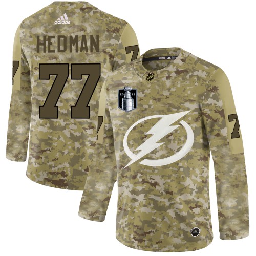 Adidas Tampa Bay Lightning #77 Victor Hedman Camo 2022 Stanley Cup Final Patch Authentic Stitched NHL Jersey Men’s->youth nhl jersey->Youth Jersey