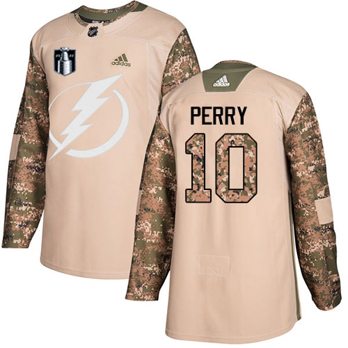 Adidas Tampa Bay Lightning #10 Corey Perry Camo Authentic 2022 Stanley Cup Final Patch Veterans Day Stitched NHL Jersey Men’s->tampa bay lightning->NHL Jersey