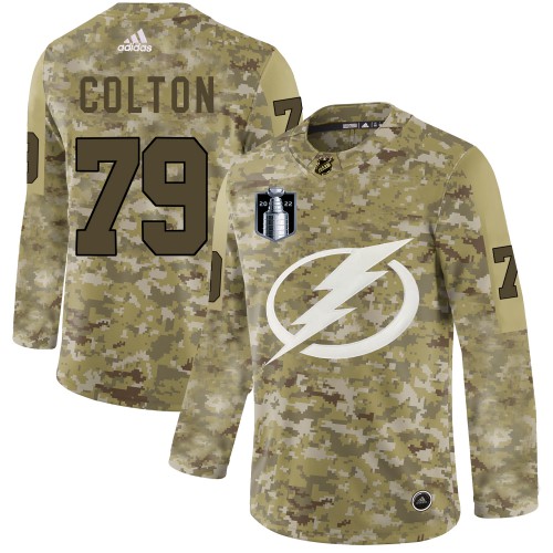 Adidas Tampa Bay Lightning #79 Ross Colton Camo 2022 Stanley Cup Final Patch Authentic Stitched NHL Jersey Men’s->women nhl jersey->Women Jersey