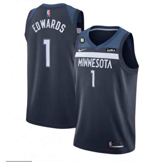 Men Minnesota Timberwolves #1 Anthony Edwards Navy Icon Edition With NO 6 Patch Swingman Stitched Jersey->minnesota timberwolves->NBA Jersey