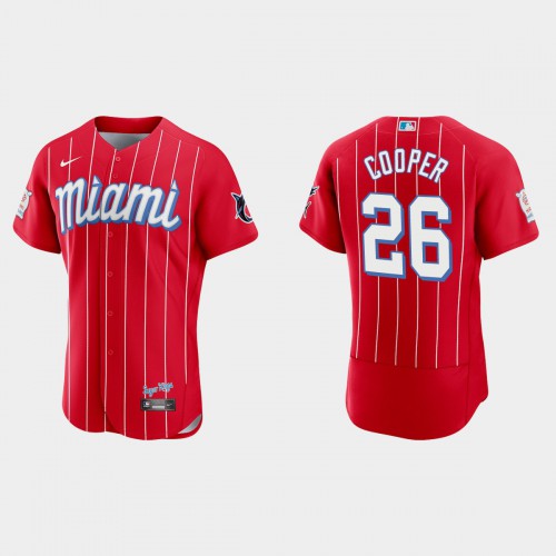 Miami Miami Marlins #26 Garrett Cooper Men’s Nike 2021 City Connect Authentic MLB Jersey Red Men’s->youth mlb jersey->Youth Jersey