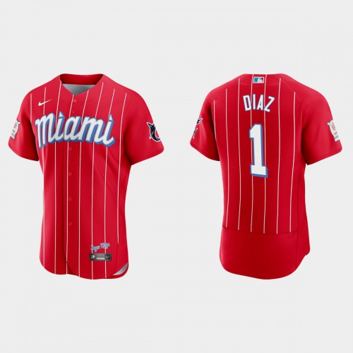 Miami Miami Marlins #1 Isan Diaz Men’s Nike 2021 City Connect Authentic MLB Jersey Red Men’s->miami marlins->MLB Jersey