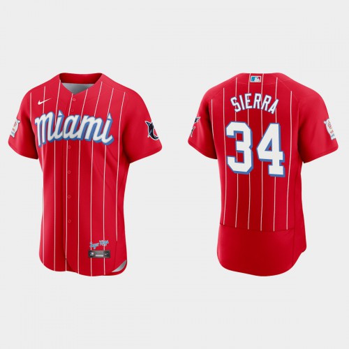 Miami Miami Marlins #34 Magneuris Sierra Men’s Nike 2021 City Connect Authentic MLB Jersey Red Men’s->miami marlins->MLB Jersey