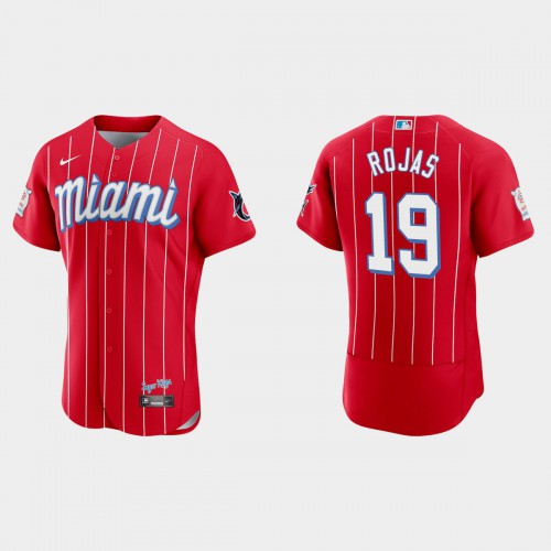 Miami Miami Marlins #19 Miguel Rojas Men’s Nike 2021 City Connect Authentic MLB Jersey Red Men’s->miami marlins->MLB Jersey