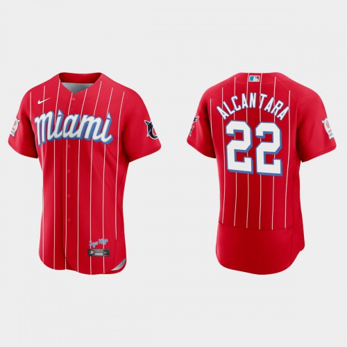 Miami Miami Marlins #22 Sandy Alcantara Men’s Nike 2021 City Connect Authentic MLB Jersey Red Men’s->miami marlins->MLB Jersey