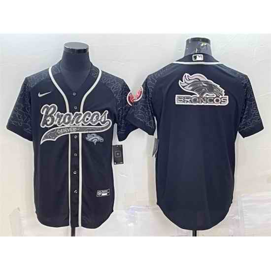 Men Denver Broncos Black Reflective Team Big Logo With Patch Cool Base Stitched Baseball Jersey->denver broncos->NFL Jersey