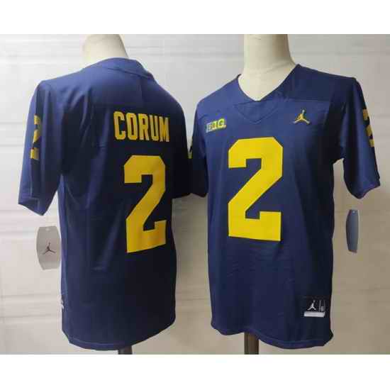 Men Michigan Wolverines Blake Corum #2 Navy High School Stitched Game Jersey->michigan wolverines->NCAA Jersey