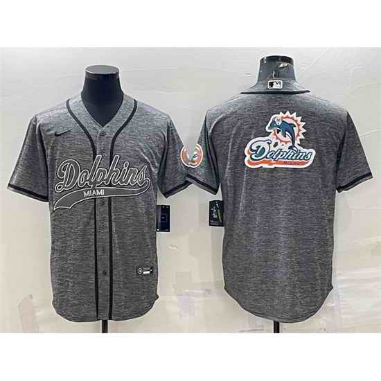 Men Miami Dolphins Grey Team Big Logo With Patch Cool Base Stitched Baseball Jersey->miami dolphins->NFL Jersey