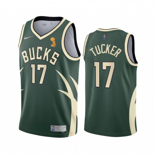 Nike Milwaukee Bucks #17 P.J. Tucker Youth 2021 NBA Finals Champions Swingman Earned Edition Jersey Green Youth->milwaukee bucks->NBA Jersey
