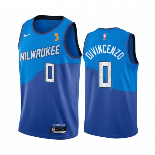 Nike Milwaukee Bucks #0 Donte DiVincenzo Youth 2021 NBA Finals Champions City Edition Jersey Blue Youth->youth nba jersey->Youth Jersey