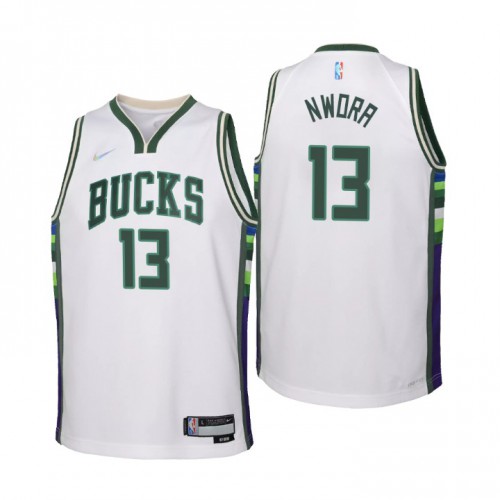 Milwaukee Milwaukee Bucks #13 Jordan Nwora Youth Nike White 2021/22 Swingman Jersey – City Edition Youth->milwaukee bucks->NBA Jersey