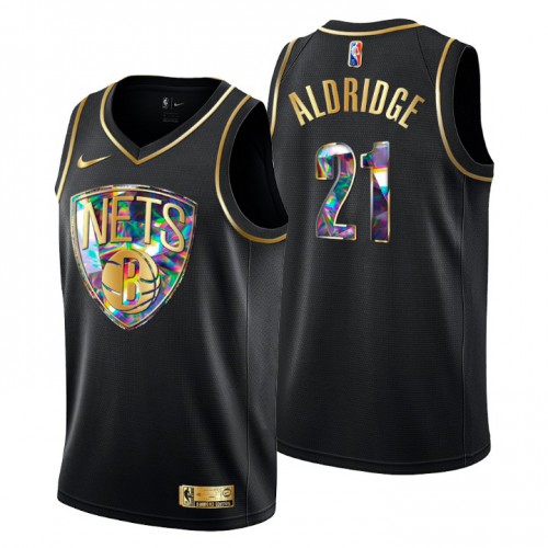 Brooklyn Brooklyn Nets #21 Lamarcus Aldridge Men’s Golden Edition Diamond Logo 2021/22 Swingman Jersey – Black Men’s->brooklyn nets->NBA Jersey
