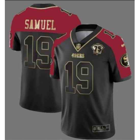 Men San Francisco 49ers #19 Deebo Samuel Balck Red With 75th Anniversary Patch Stitched Football Jersey->san francisco 49ers->NFL Jersey