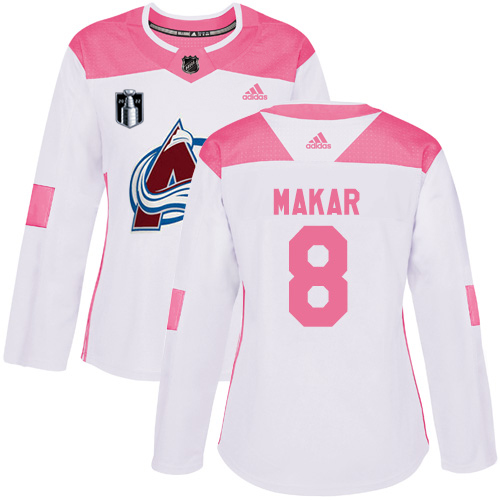 Adidas Colorado Avalanche #8 Cale Makar White/Pink 2022 Stanley Cup Final Patch Authentic Fashion Women’s Stitched NHL Jersey Womens->women nhl jersey->Women Jersey