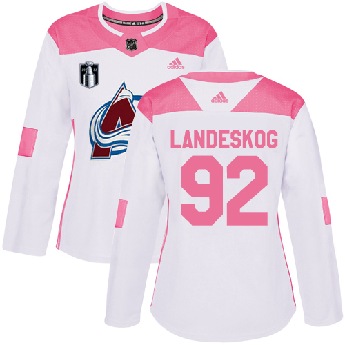 Adidas Colorado Avalanche #92 Gabriel Landeskog White/Pink 2022 Stanley Cup Final Patch Authentic Fashion Women’s Stitched NHL Jersey Womens->women nhl jersey->Women Jersey