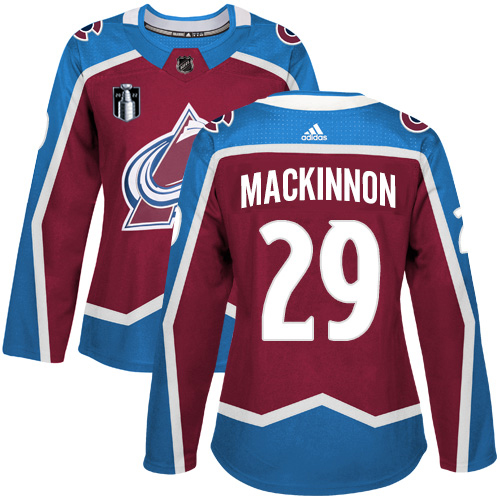 Adidas Colorado Avalanche #29 Nathan MacKinnon Burgundy Women’s 2022 Stanley Cup Final Patch Home Authentic Stitched NHL Jersey Womens->women nhl jersey->Women Jersey