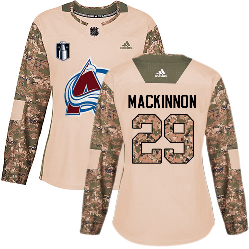 Adidas Colorado Avalanche #29 Nathan MacKinnon Camo Women’s 2022 Stanley Cup Final Patch Authentic Veterans Day Stitched NHL Jersey Womens->women nhl jersey->Women Jersey