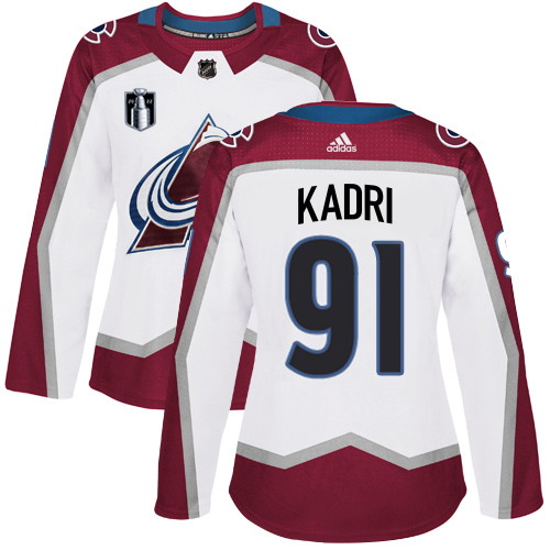 Adidas Colorado Avalanche #91 Nazem Kadri White Women’s 2022 Stanley Cup Final Patch Road Authentic Stitched NHL Jersey Womens->youth nhl jersey->Youth Jersey