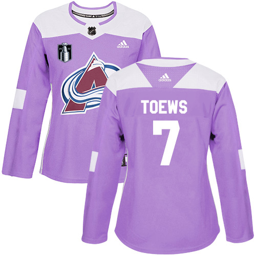 Adidas Colorado Avalanche #7 Devon Toews Purple Women’s 2022 Stanley Cup Final Patch Authentic Fights Cancer Stitched NHL Jersey Womens->colorado avalanche->NHL Jersey