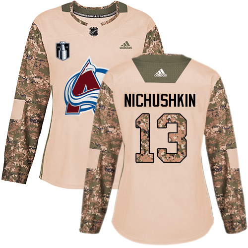 Adidas Colorado Avalanche #13 Valeri Nichushkin Camo Women’s 2022 Stanley Cup Final Patch Authentic Veterans Day Stitched NHL Jersey Womens->women nhl jersey->Women Jersey