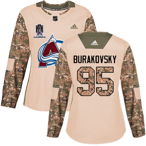 Adidas Colorado Avalanche #95 Andre Burakovsky Camo Authentic Women’s 2022 Stanley Cup Champions Veterans Day Stitched NHL Jersey Womens->women nhl jersey->Women Jersey